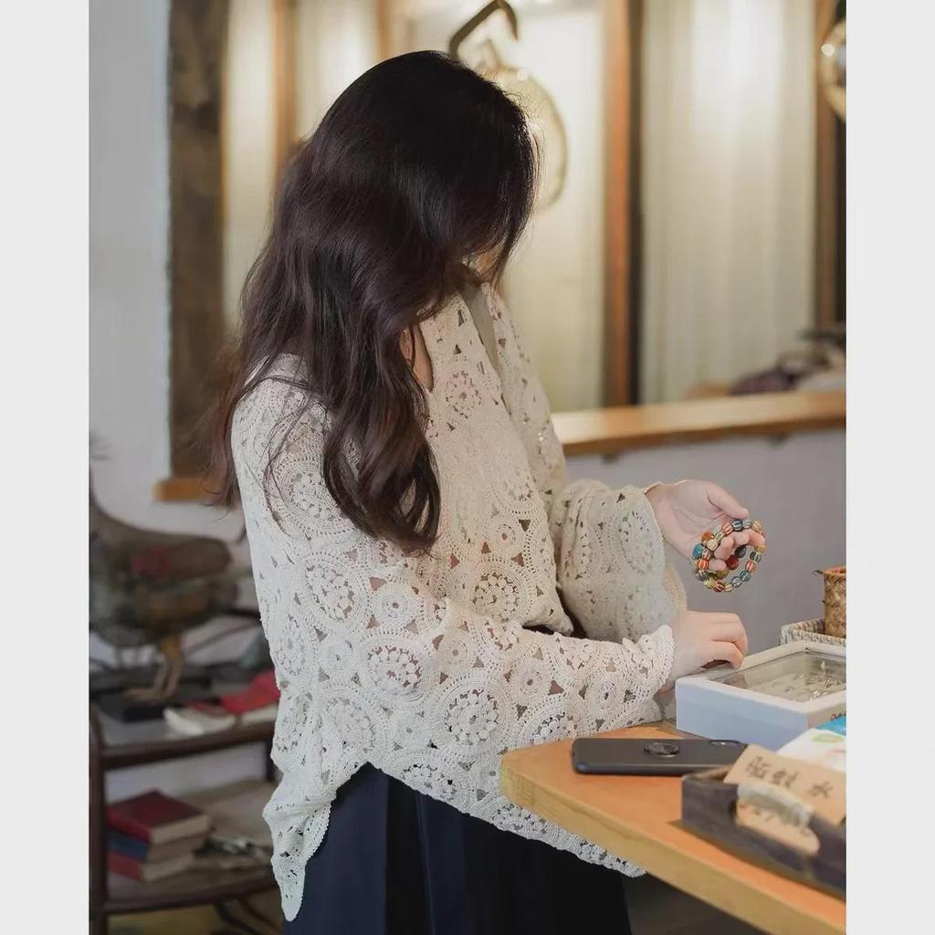 2023 Autumn Gentle Style Lace Shirt & Midi Skirt Set for Women