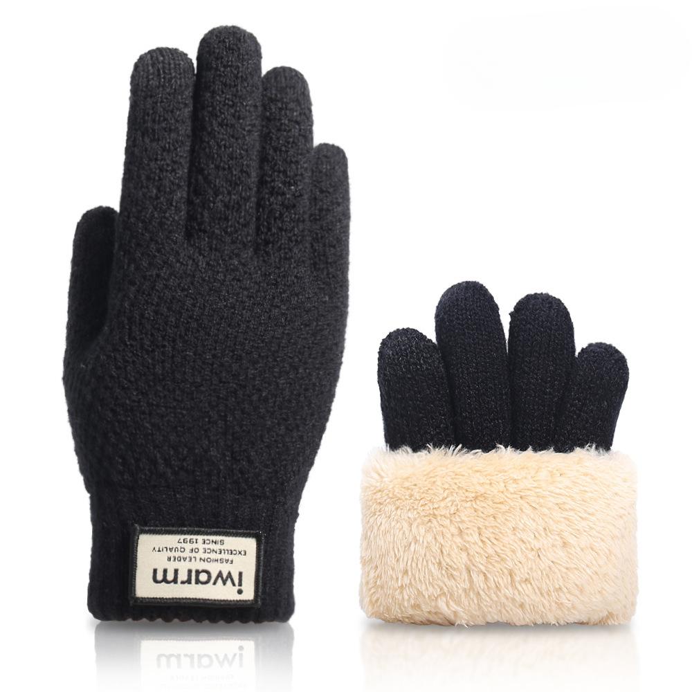 Autumn and Winter Warm Gloves for Men with Velvet Double-layer Thickened Wool Knitted Travel Touch Screen Gloves Gloves
