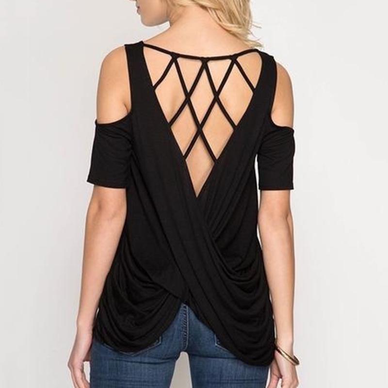 T-shirts Short Sleeve Sexy Backless 