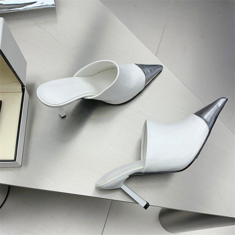 

Босоножки Baotou half shlunks женские 2025 Весенний фестиваль шпильки Spice girls остроносые высокие каблуки французские ретро туфли Muller 35 белый