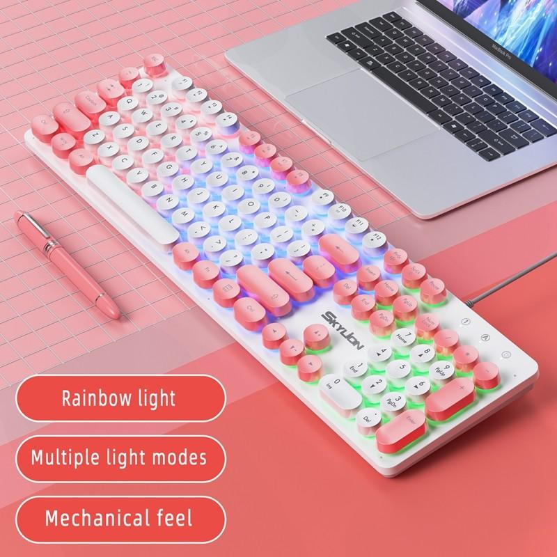 Clavier rose avec rétro-éclairage LED 7 couleurs - Clavier silencieux - 104  touches - Imperméable à l'eau - Sensation mécanique de jeu