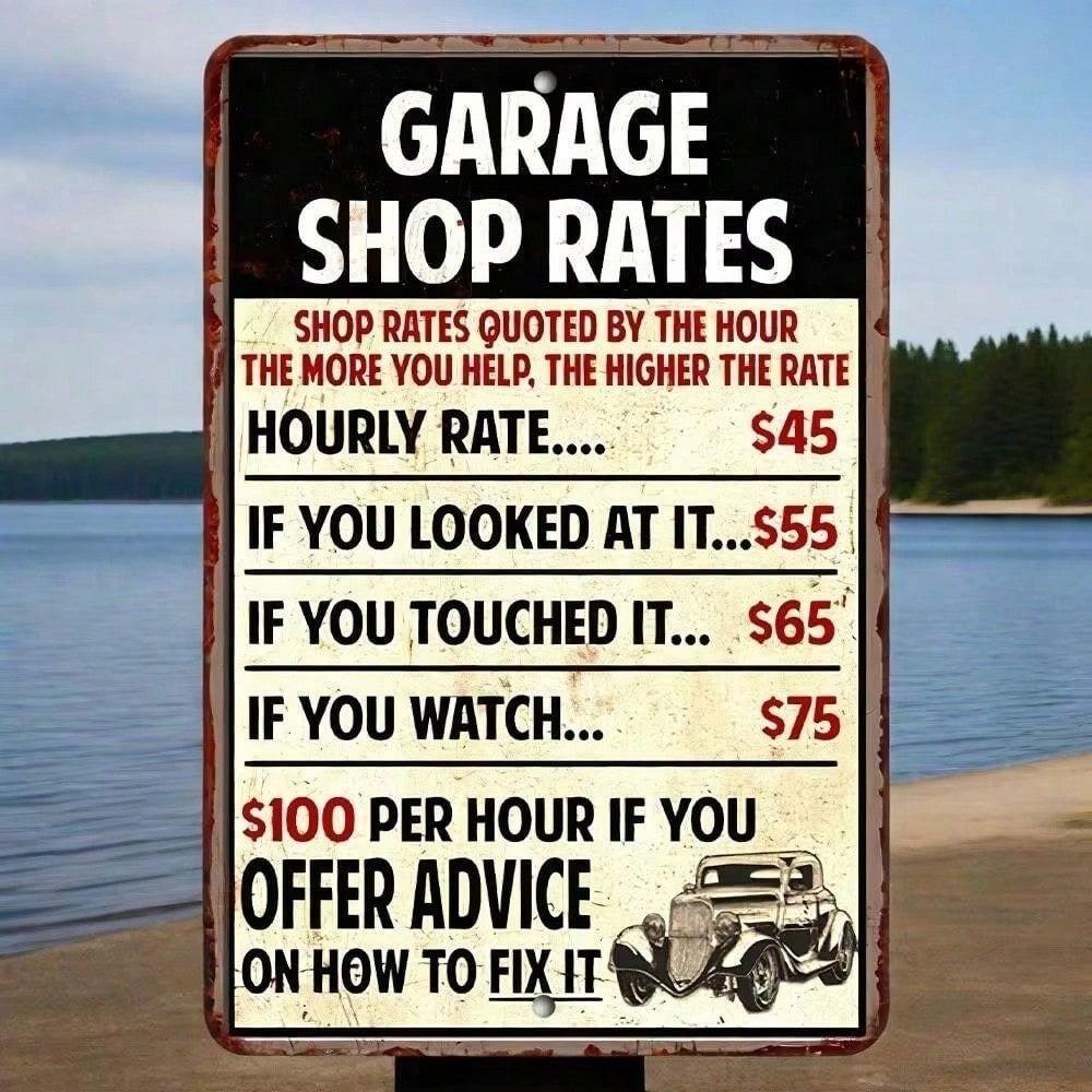 Metal Sign Garage Rules Funny Tin Poster for Man Cave Home Bar Wall Decor