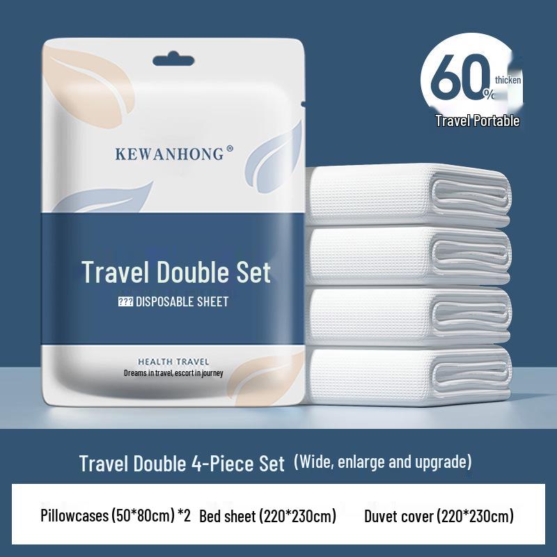 Portable Double Size Disposable Bed Sheet Set: Includes Anti-Dirt Three or Four Pieces with Pillowcase