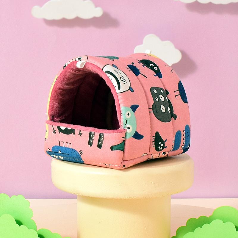 Cute Cartoon Rabbit Hamster Nest Small Animal Sleeping Bed Winter Warm Velvet Mat Pet Cage Accessory for Guinea Pig Mice Rat