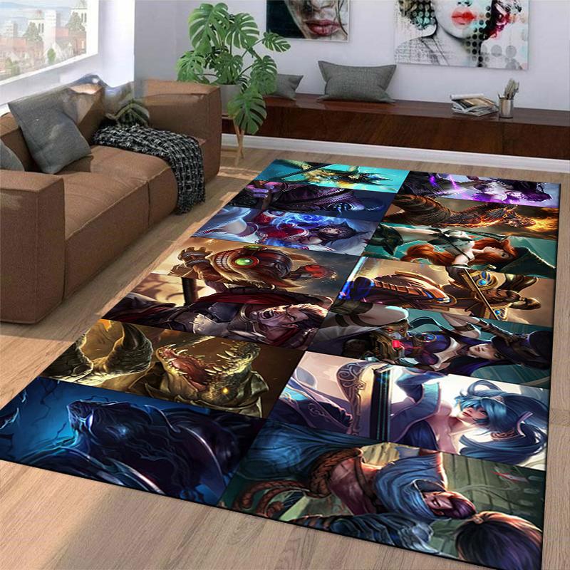 League of Legends Faction Character Print Flannel Rug, Non-Slip, Suitable for Bedroom, Living Room, Children's Room Decoration