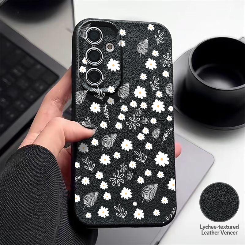 Luxury Flowers Print Case For Samsung S26 Ultra A57 A37 A17 A18 S25 S24 S23 S22 Ultra S21 FE A15 A35 A55 A16 A36 A56 5G Leather Texture Soft Cover