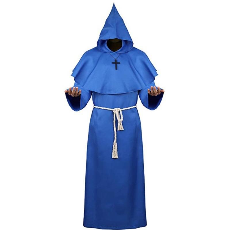 Wizard Costume Halloween Cosplay Medieval Friar Robe Priest Costume Ancient Clothing Christian Suit Cloak Halloween