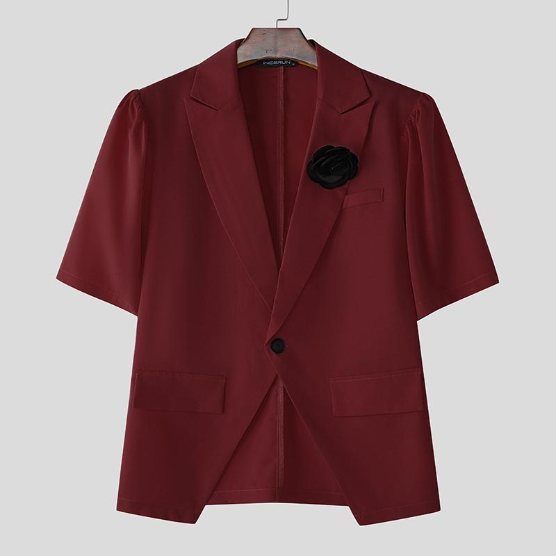 

INCERUN Summer Men Turn-down Collar Half Sleeve One Button Floral Casual Party Short Thin Blazer Coats 2XL красный