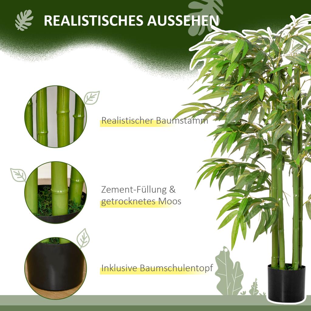 Artificial Plant, Plastic Bamboo In Pot, 780 Leaves, Realistic Look, Minimal Maintenance, 140 Cm, Green