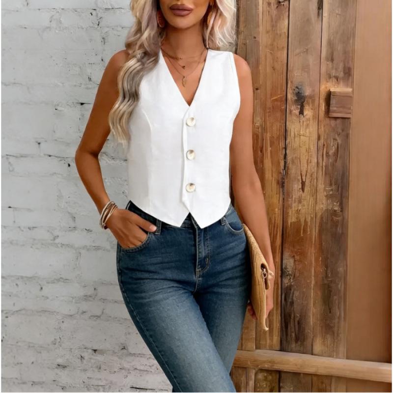 

2026 Women s Plus Size Solid Color Single-breasted Vest XL