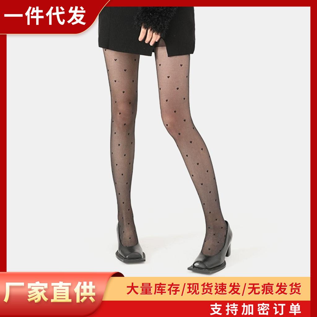 Spring and Autumn Black Love Polka Dot Stockings Black Silk Summer Anti-Hook Pantyhose Leggings Women's Anti-Hook Silk