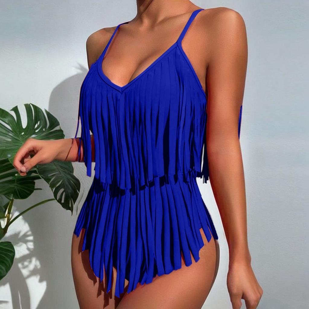 Damen Sexy V-Ausschnitt Rückenfrei Figurbetont Einteiler Badeanzug