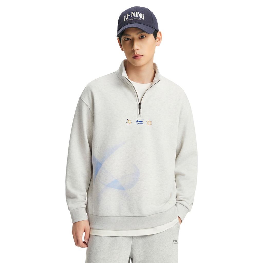 Li Ning DNA Series Winter Sports Inspired Limited American Retro Casual Fashion Versatile Logo Stand Collar Zip Pullover Hoodie AWDWC17-1