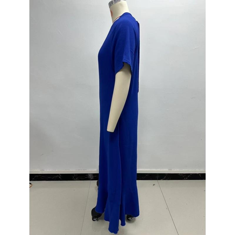 Rochie de vară de damă, culoare solidă, cu decolteu în V, cu mânecă scurtă, rochii lungi în linie A