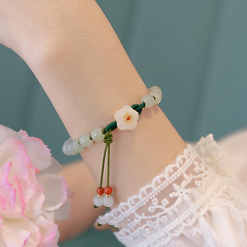 Jade beads small peach blossom woven bracelet female minority design students best friend gift beads bracelet knitting