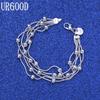 925 Sterling Silver Five-Snake Chain Bead Bracelet Fashion Jewelry