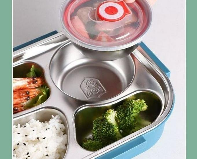 304 Stainless Steel Insulated Kids' Lunch Box with Compartments and Lid—Anti-Scald, Food-Grade, Perfect for School or Office.