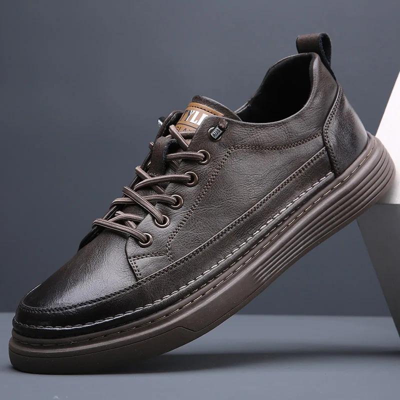 Genuine Leather Shoes Men Casual Shoes 2024 Fashion Male Footwear Flat Cow Leather Black White Shoes A44130