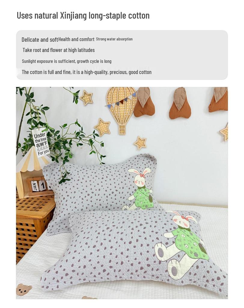 Cartoon Cotton Gauze Pillowcase Set: Soft, Breathable, Sweat-Absorbent Pillow Covers.