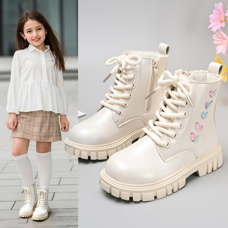 Kids Short Boots Korean Style Versatile Children Leather Boots Side Zipper Autumn Girls Princess Boots Soft