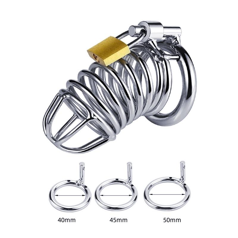 Runyu Metal Chastity Cage Fetish Sexy Adult Man Cock Cage Sexy Gadgets Men Cock Ring Male Chastity Lock Erotic Products Sex Toys