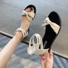 Footwear Zip Summer 2024 with Low Heels Ladies Shoes Beach Black Sandals for Women Bow Anti Slip Hot Comfort Asian Size H Sandal
