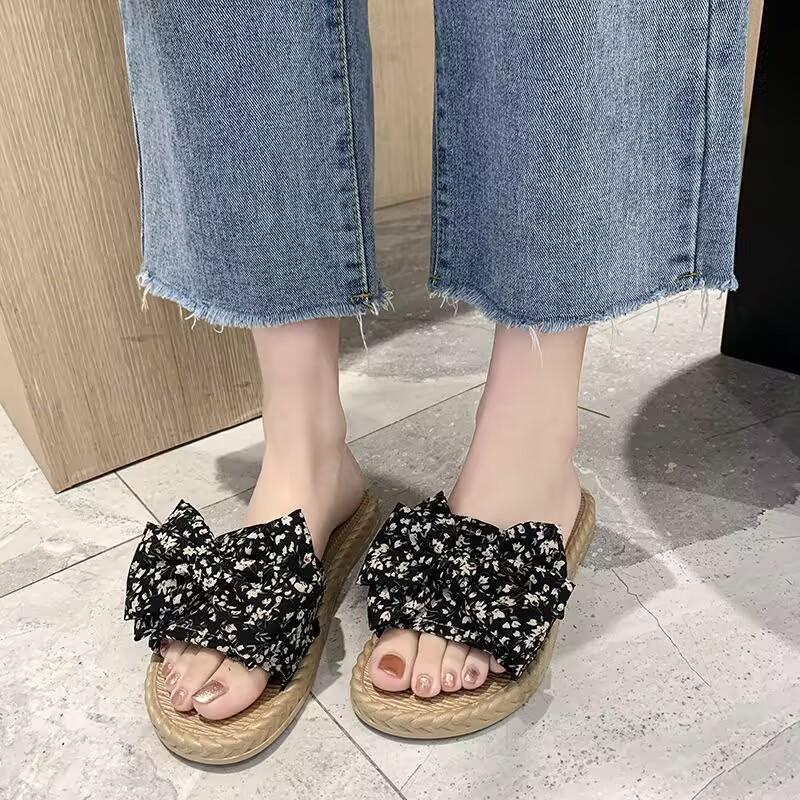 Women Lady Home Bowknot Bow Slippers Autumn and Summer Classic Shoes