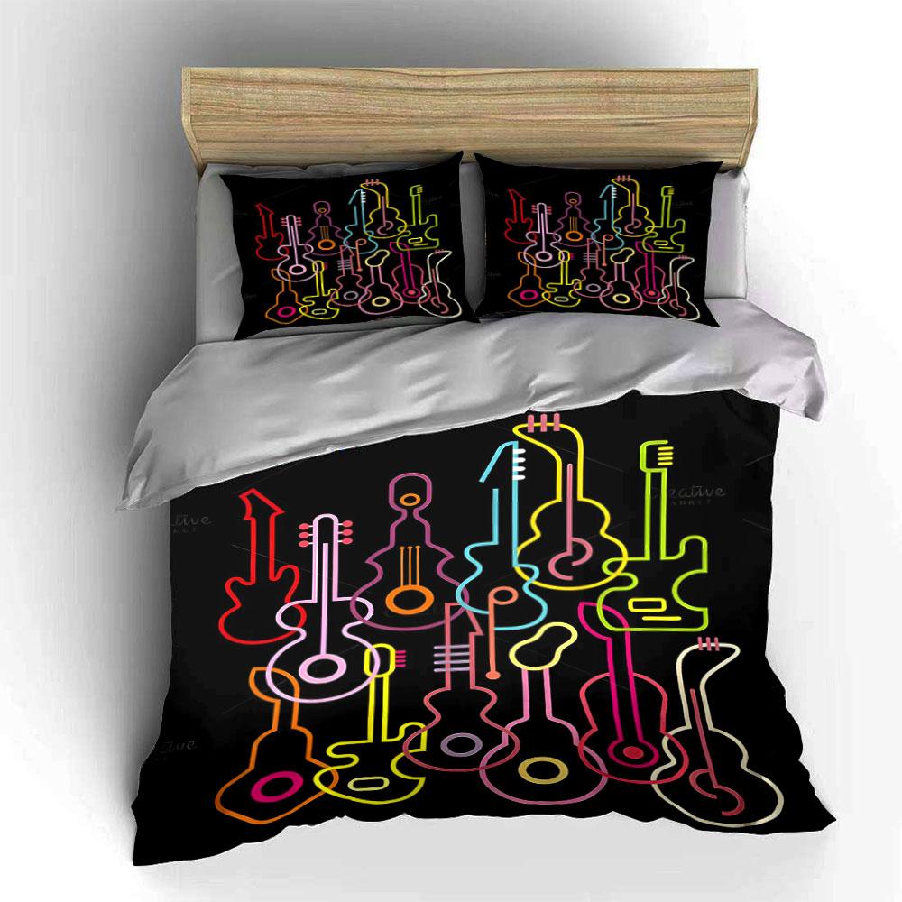 Colorful Neon Guitar Silhouettes. Bedding Sets Duvet Cover Sets Duvet Covers Pillowcases(1 * Duvet Cover 2 * Pillowcases Without Duvet Insert)