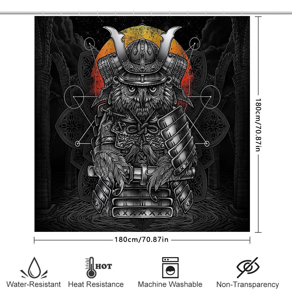 Japanese Samurai Warrior Owl Tapestry Shower Curtain Anime Forest Dark Art Home Decor Washable Bathroom Set