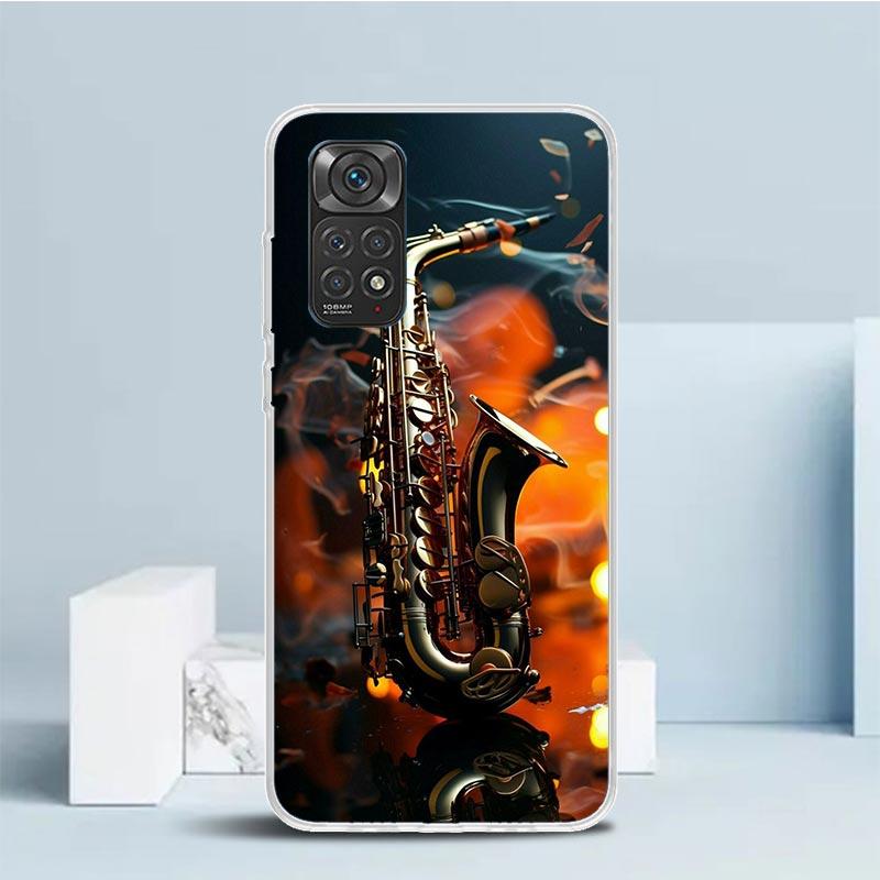 Music Saxophone Instrument Phone Case For Xiaomi Redmi Note 15 14 14S 13 12S 12 Pro Plus 11S 11 11T 11E 10S 10 + Soft TPU Back C