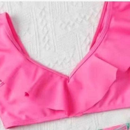 Children's Cute Two Pieces Swimsuit Girls‘ Tankini Bathing Suit Toddlers' Ruffled Top with Printed Briefs Summer Beach Swimming Suit for Kids