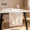 Entryway Table Runner Striped Runner, Lace Trim Cotton Linen for Dining Rustic Farmhouse Home Decor Boho