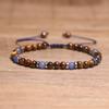 Tiger Eye Blue Aventurine Round Bead Bracelet – Silver Accent Adjustable Boho Jewelry, Courage Calm Gift for Men Women
