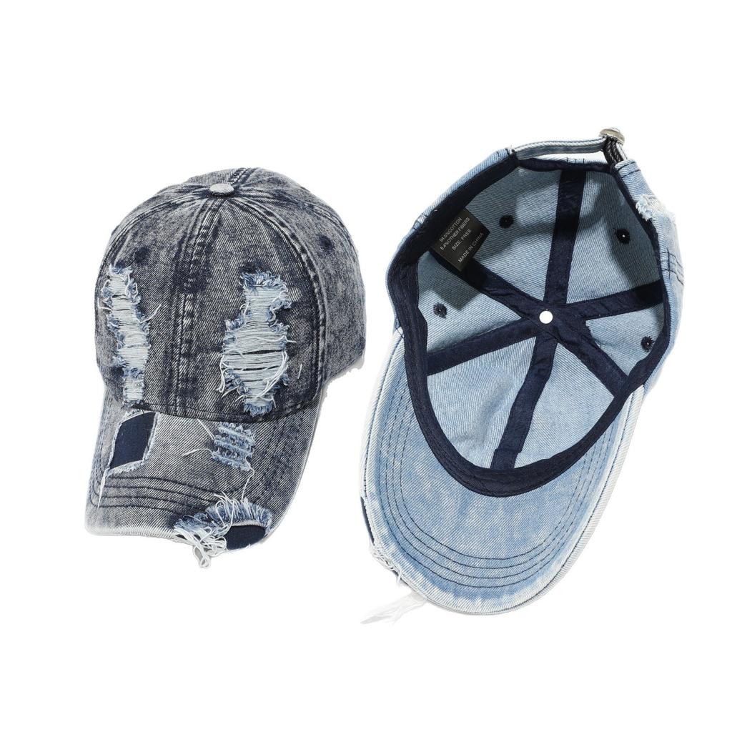 Washed Old Ripped Denim Baseball Cap American Street Retro Big Head Circumference Cap Men's Versatile Sun Hat Women
