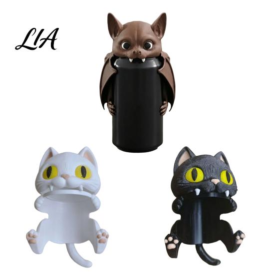 Bat Shaped Can Support 3D Printed Holder, Funny Cartoon Vampire Cat Stand Practical Beverage Holder for Standard Soda Cans, Halloween Desktop