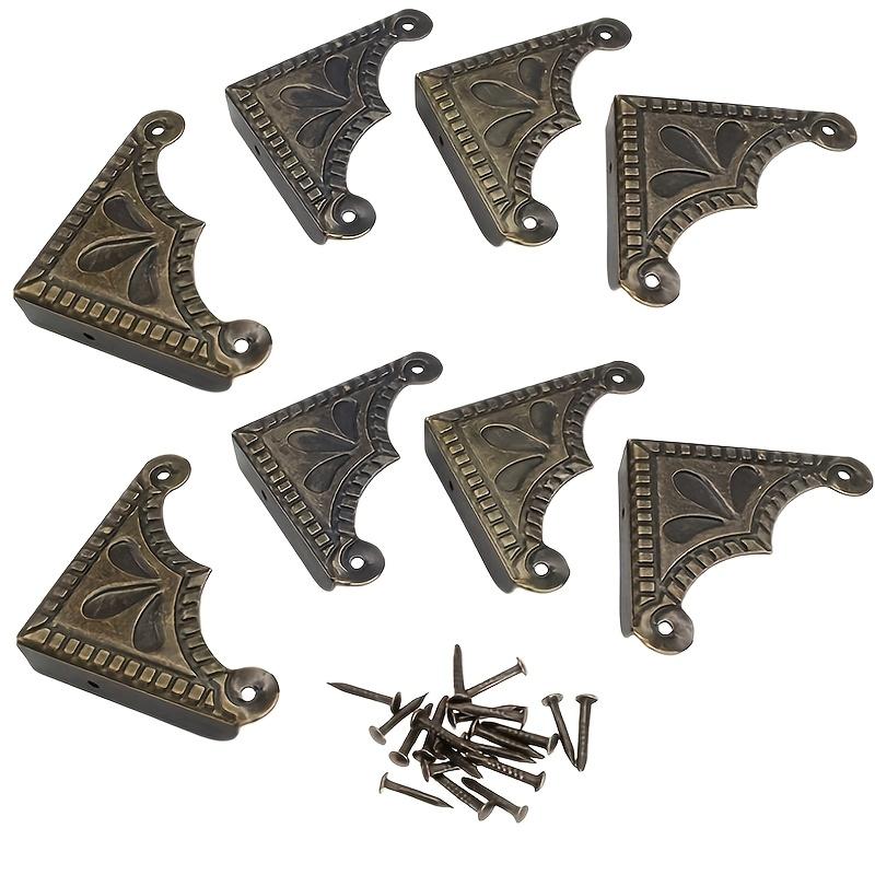 8Pcs Furniture Fittings Antique Corner Bracket Jewelry Gift Box Wood Case Decorative Feet Leg Corner Decorative Protector +Nails