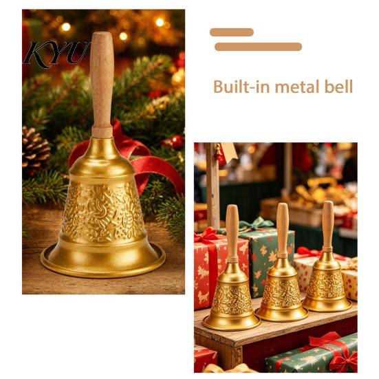 Decorazione Festa di Natale Campanellino Vintage con Manico in Legno, Metallo Chiamata Servizio Decorativo Oro per Ristorante Bar Aula Addestramento Animali, Natale