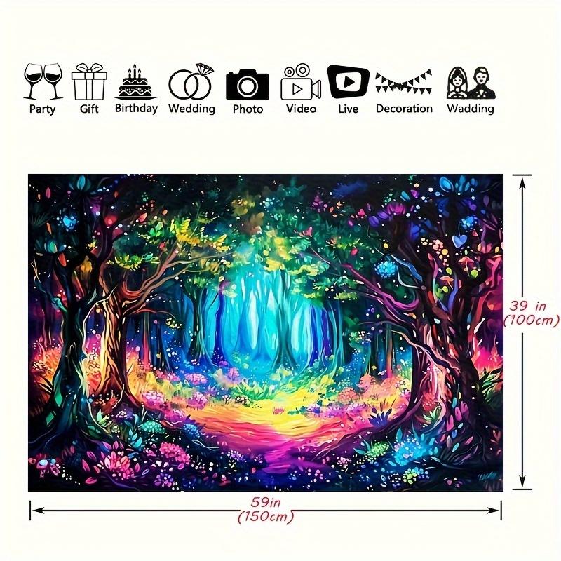 Magical Forest with Neon Background Cloth Psychedelic Plant Wall Hanging Bedroom Living Room Background