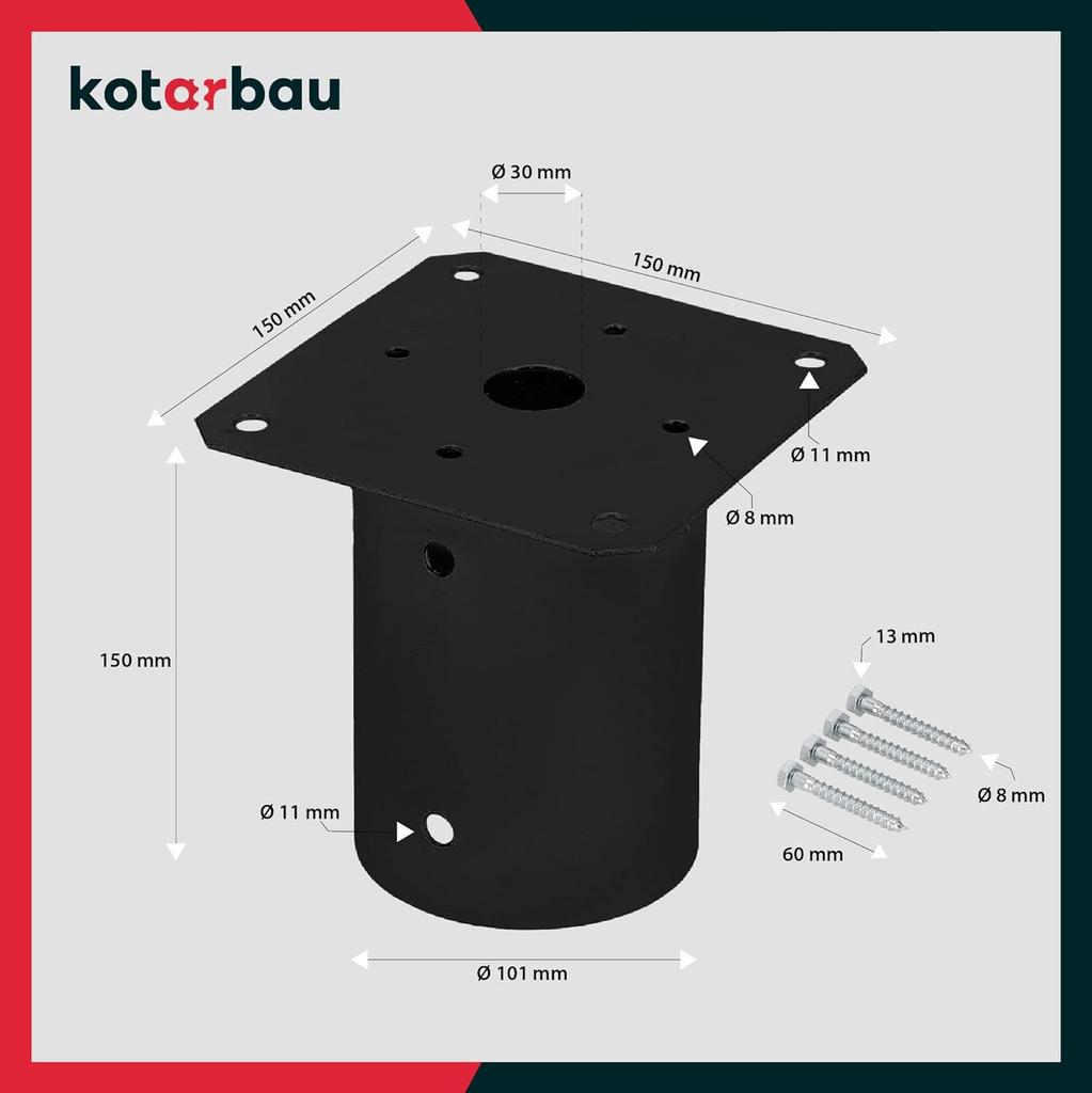 Wooden Pole Base Screwed To Concrete Black Steel Fi 100 2 Pcs