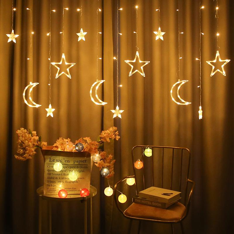 LED Star Moon String Lights,romantic Atmosphere,fairy Curtain Lights,suitable for Bedroom Wall Decoration,room Windows,party and Holiday Decoration