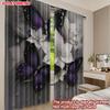 Flat Printing Happy Valentine Day Curtains Black Purple Butterfly White Flower Digital Printed Polyester Drapes Set Of 2 Made