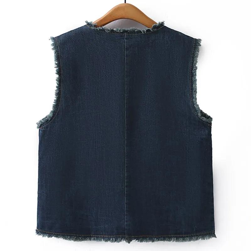 Vest Denim Women Summer Cotton Vest Oversize Solid Color Plus Size Casual Sleeveless Coat Buttons Vest