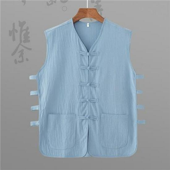 Pánská retro lněná vesta bez rukávů v čínském stylu