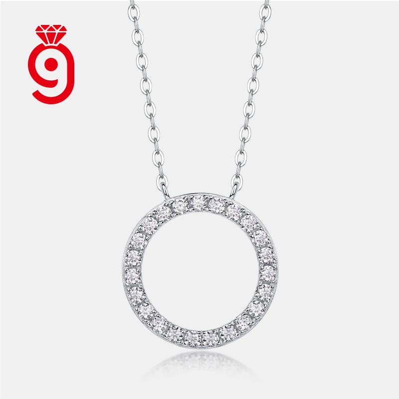 Fashion Woman Sterling Silver Circle Moissanite Necklace Pendant Clavicle Fine Jewelry Accessories Party Pendant Women Necklace 18inches&N13190 белый