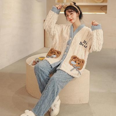 Bear Pajamas Set Women Winter Long Sleeve Long Pants Warm Pajamas Cute Pajamas Soft Pajamas Girls Pajamas Comfortable