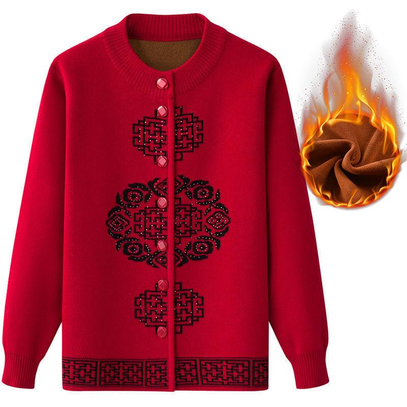 Zimní dámské termoprádlo Plus sametový silný svetr kabát Středního věku a starší oblečení