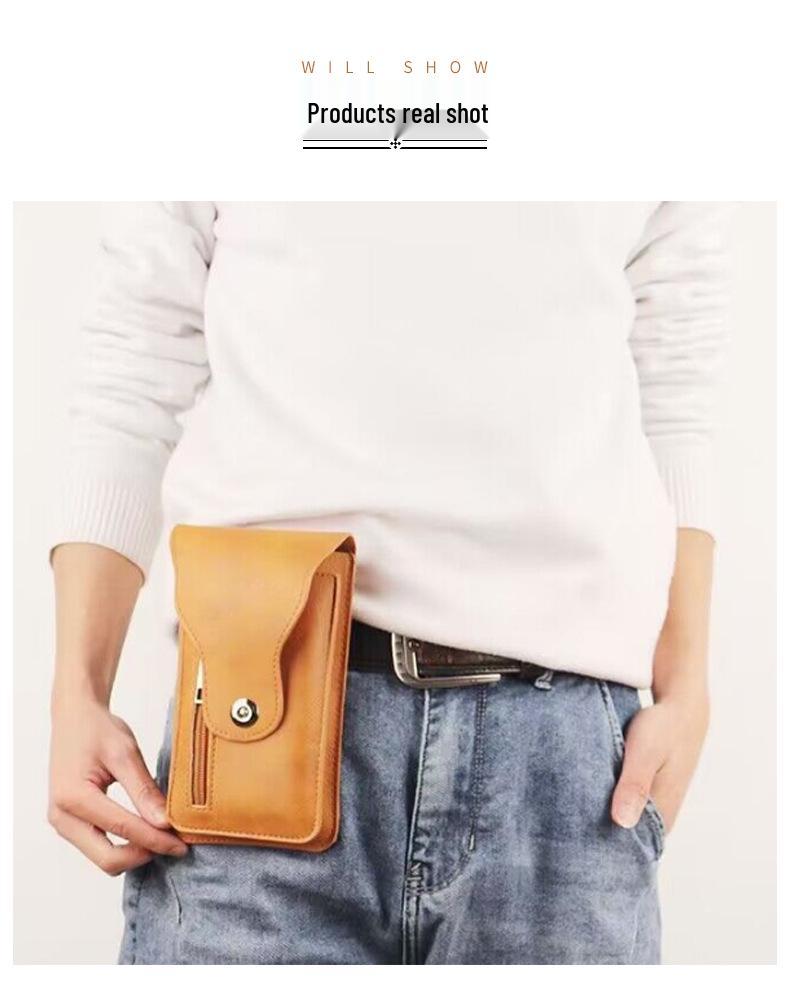 Pánská dvouvrstvá ledvinka z PU kůže na mobilní telefon - Slim, multifunkční vertikální pouzdro na opasek pro stavební práce