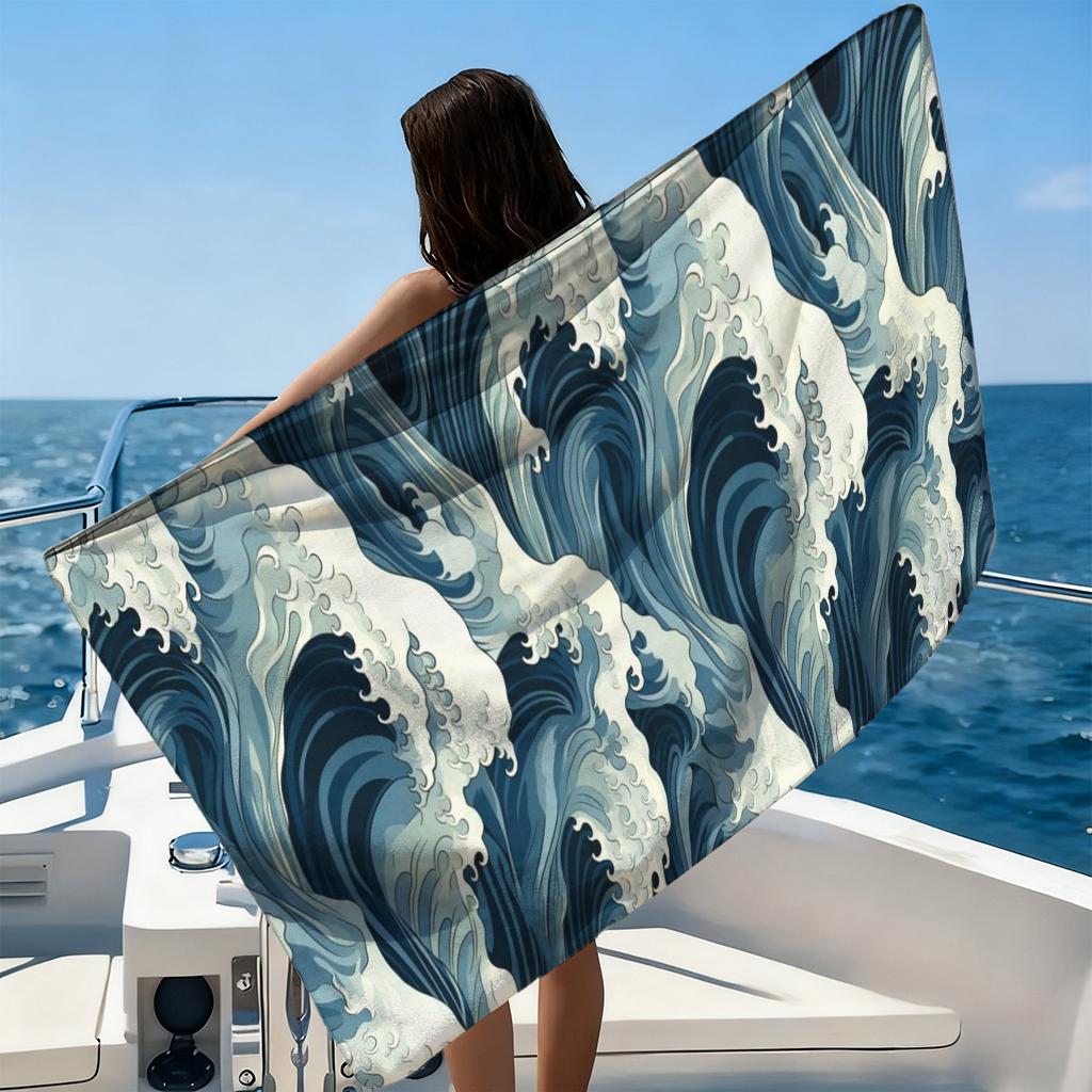 1Pc Japanese Ukiyo-E Wave Beach Towel Large Towel Super Absorbent Suitable For Beach Vacation Pool Gym Summer Gift For Friends