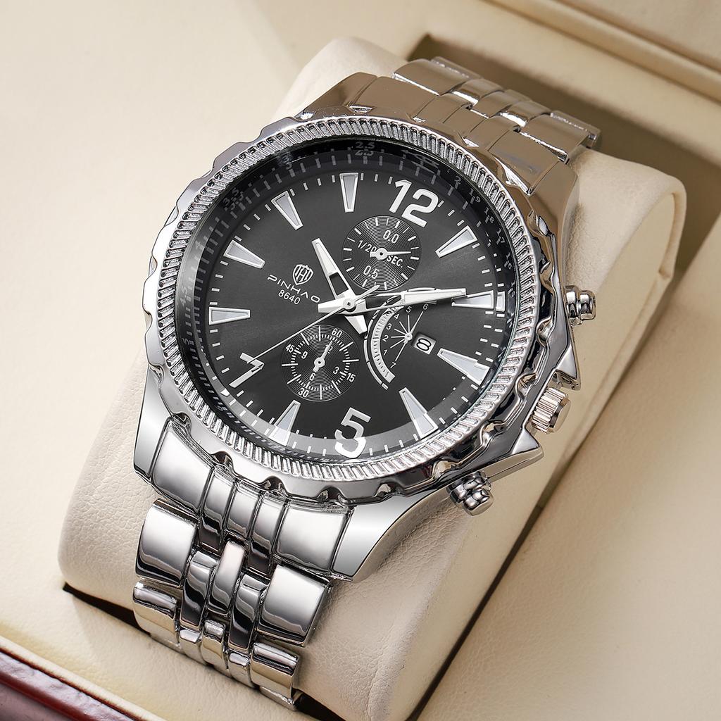 Men'S Speedmaster Business Large Dial Steel Belt Multifunctional Digital Face Calendar Waterproof Watch