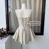 Französisches gepunktetes Sommerkleid für Mädchen, lässig, A-Linie, ärmellos, hohe Taille, mit 3D-Verzierungen